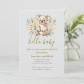 Invitation Hello Baby Boho Neutral Koala Bear (Debout devant)