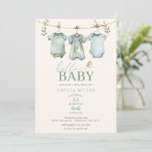Invitation Hello Baby Boy Clothesline Boho Baby Shower (Debout devant)