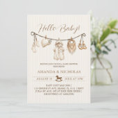 Invitation Hello Baby Clothesline Baby Shower Striped (Debout devant)