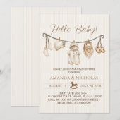 Invitation Hello Baby Clothesline Baby Shower Striped (Devant / Derrière)