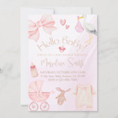 Invitation Hello Baby! Cute Bow Baby Shower Party (Devant)