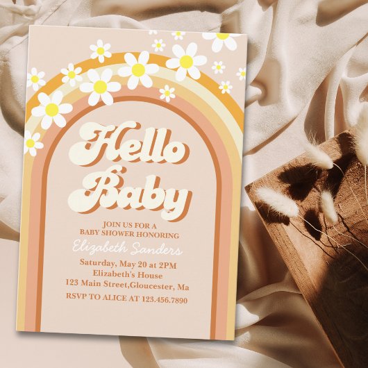 Invitation Hello Baby Cute Groovy Baby Shower