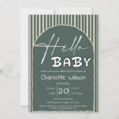 Invitation Hello Baby Dark Green Stripes Baby Shower (Devant)