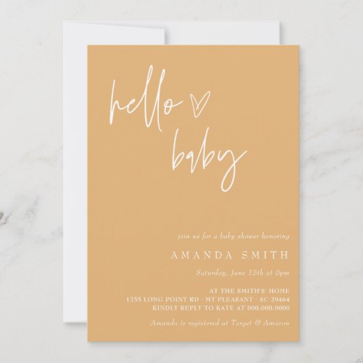 Invitation Hello Baby Minimalist Mustard Boho Baby shower Inv (Devant)