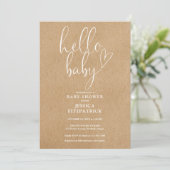 Invitation Hello Baby Rustic Kraft Baby shower photo (Debout devant)