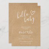Invitation Hello Baby Shower Gender Neutral Rustic Kraft (Devant / Derrière)