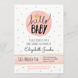 Invitation Hello Baby Watercolor Baby shower rose et or