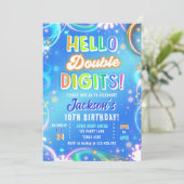 Invitation Hello Double Digits Neon Glow Boy 10th Birthday (Debout devant)