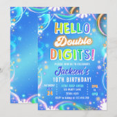 Invitation Hello Double Digits Neon Glow Boy 10th Birthday (Devant / Derrière)