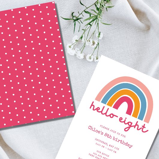 Invitation Hello Eight Rainbow Girl's 8th Birthday Party