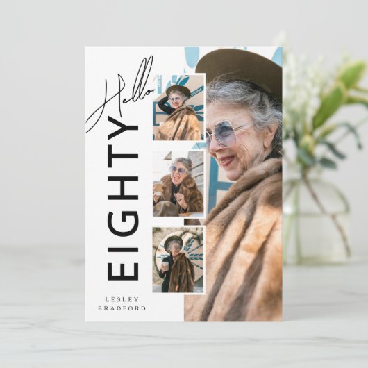 Invitation Hello EIGHTY' Modern Photo Collage 80th Birthday (Debout devant)