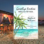 Invitation Hello Fifties Summer Beach 50th Birthday Party<br><div class="desc">Célébrez avec style nos invitations à la fête du 50e anniversaire "Au revoir quarante, bonjour cinquante". L'avant est décorée d'une paisible plage aquarelée avec des palmiers balançoires, donnant un ton paisible pour l'occasion. Le dos poursuit le thème de la plage, en ajoutant un parapluie et le message chaleureux "Nous espérons...</div>