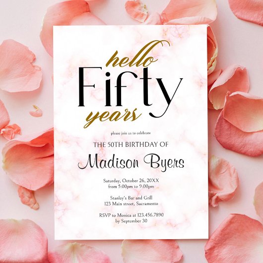 Invitation Hello Fifty Chic Marble 50e fête d'anniversaire