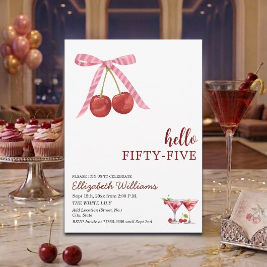 Invitation Hello Fifty Five Cherry Martini Birthday Party