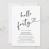 Invitation Hello Forty Black and White 40th Birthday Party (Devant)