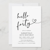 Invitation Hello Forty Black and White 40th Birthday Party (Devant)
