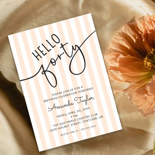 Invitation Hello Forty Modern Script Chic 40th Birthday Party