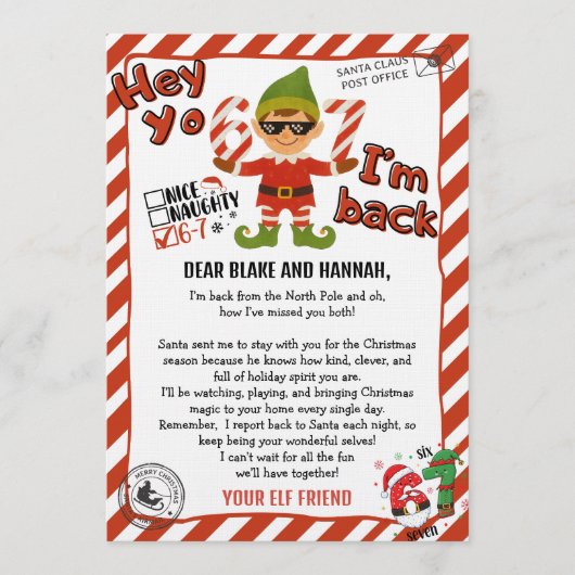 Invitation Hello from your Elf, Christmas Elf Arrival letter (Devant)