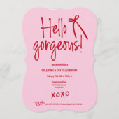 Invitation Hello Gorgeous bow Galentine’s Day Red and Pink  (Devant)