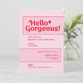 Invitation Hello Gorgeous Galentine’s Day Pink Red playful (Debout devant)