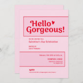 Invitation Hello Gorgeous Galentine’s Day Pink Red playful (Devant / Derrière)