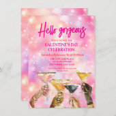 Invitation Hello Gorgeous Galentine's Day Glitter Pink (Devant / Derrière)