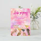 Invitation Hello Gorgeous Galentine's Day Glitter Pink (Debout devant)