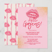 Invitation Hello Gorgeous Galentine's Day Pink (Devant / Derrière)