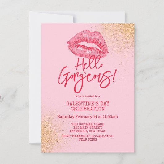 Invitation Hello Gorgeous Galentine's Day Pink (Devant)