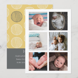 Invitation Hello New Baby Photo Personnalisée Jaune Gris