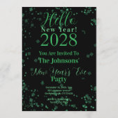 Invitation Hello New Year! New Year's Eve Green Black Sparkle (Dos)