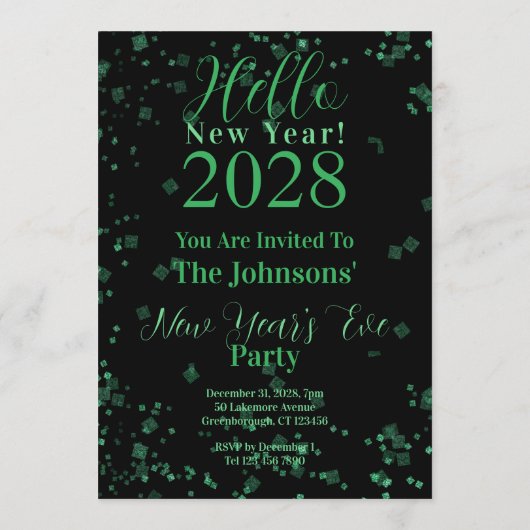 Invitation Hello New Year! New Year's Eve Green Black Sparkle (Dos)