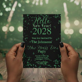 Invitation Hello New Year! New Year's Eve Green Black Sparkle