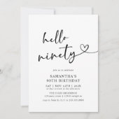 Invitation Hello Ninety Black and White 90th Birthday Party (Devant)