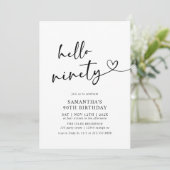 Invitation Hello Ninety Black and White 90th Birthday Party (Debout devant)