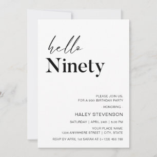 Invitation Hello Ninety Modern Chic minimalist 90e anniversai