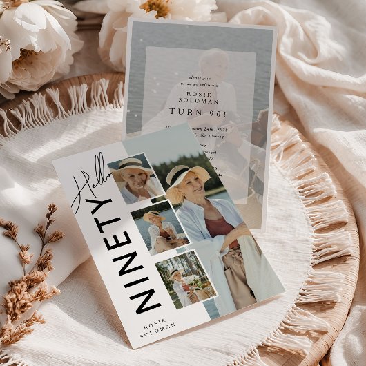 Invitation Hello NINETY' Modern Photo Collage 90th Birthday