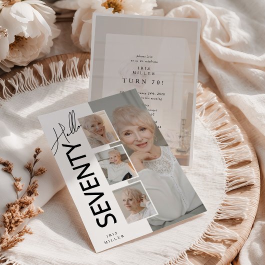 Invitation Hello SEVENTY' Modern Photo Collage 70th Birthday