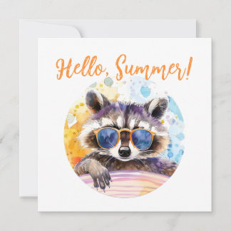 Invitation Hello Summer Raccoon dans les lunettes de soleil A