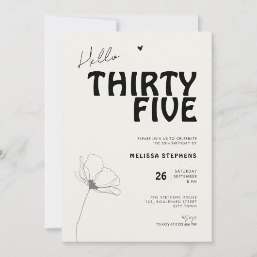 Invitation Hello Thirty Five Bold Typography 35th Birthday (Devant)