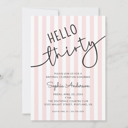 Invitation Hello Thirty Modern Script Simple 30th Birthday (Devant)