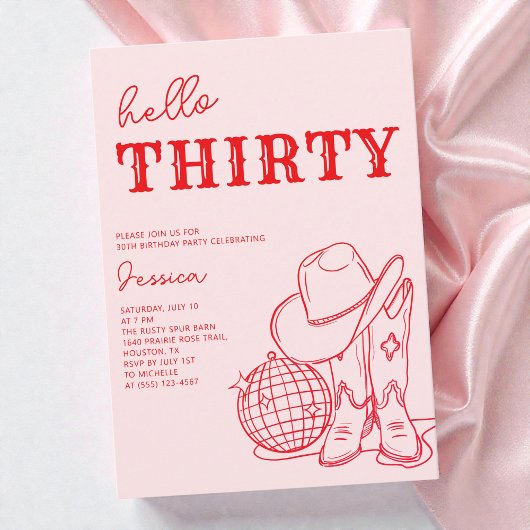 Invitation Hello Thirty Pink Western 30th Birthday Party