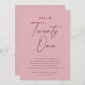 Invitation Hello Twenty One | Dusty Rose Pink 21st Birthday (Devant / Derrière)