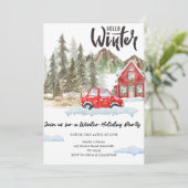 Invitation Hello Winter Holiday party -Snowflake Winter Party (Debout devant)
