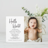 Invitation Hello World Modern Photo Meet & greet Baby Shower (Debout devant)