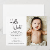 Invitation Hello World Modern Photo Meet & greet Baby Shower (Devant / Derrière)