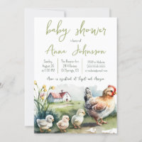Hen de ferme d'aquarelle avec Baby shower de poule