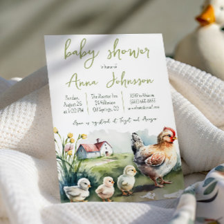 Invitation Hen de ferme d'aquarelle avec Baby shower de poule