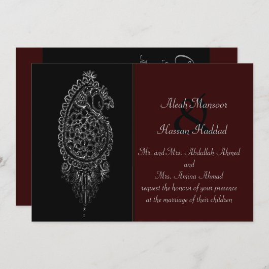 Invitation Henna Peacock (Devant / Derrière)