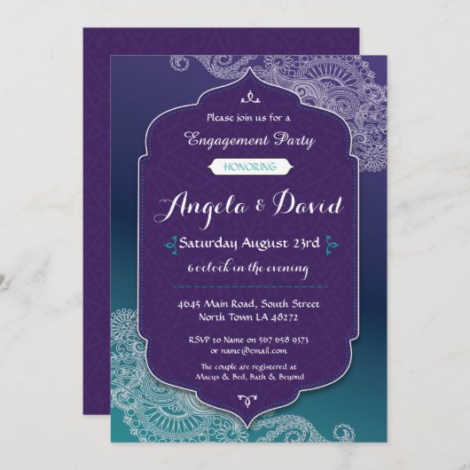 Invitation Henna Style Bijoux Fiançailles mariage invite (Devant / Derrière)